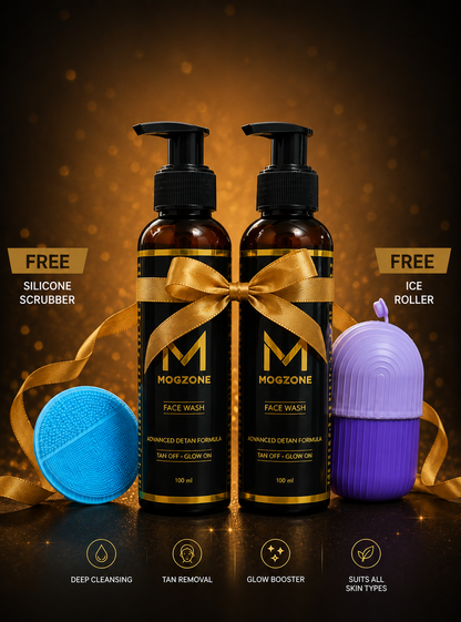 MOGZONE Advanced Detan Face Wash (Pack of 2) - With Vitamin C & Kojic Acid + Free Face Scrubber