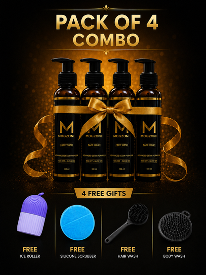 MOGZONE Advanced Detan Face Wash (Pack of 4) – Family Value Pack + Free Face Scrubber