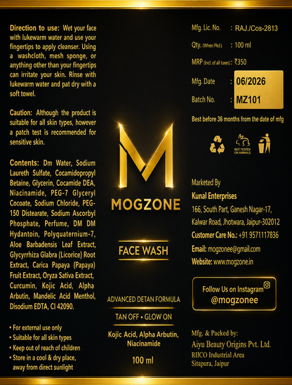 MOGZONE Advanced Detan Face Wash