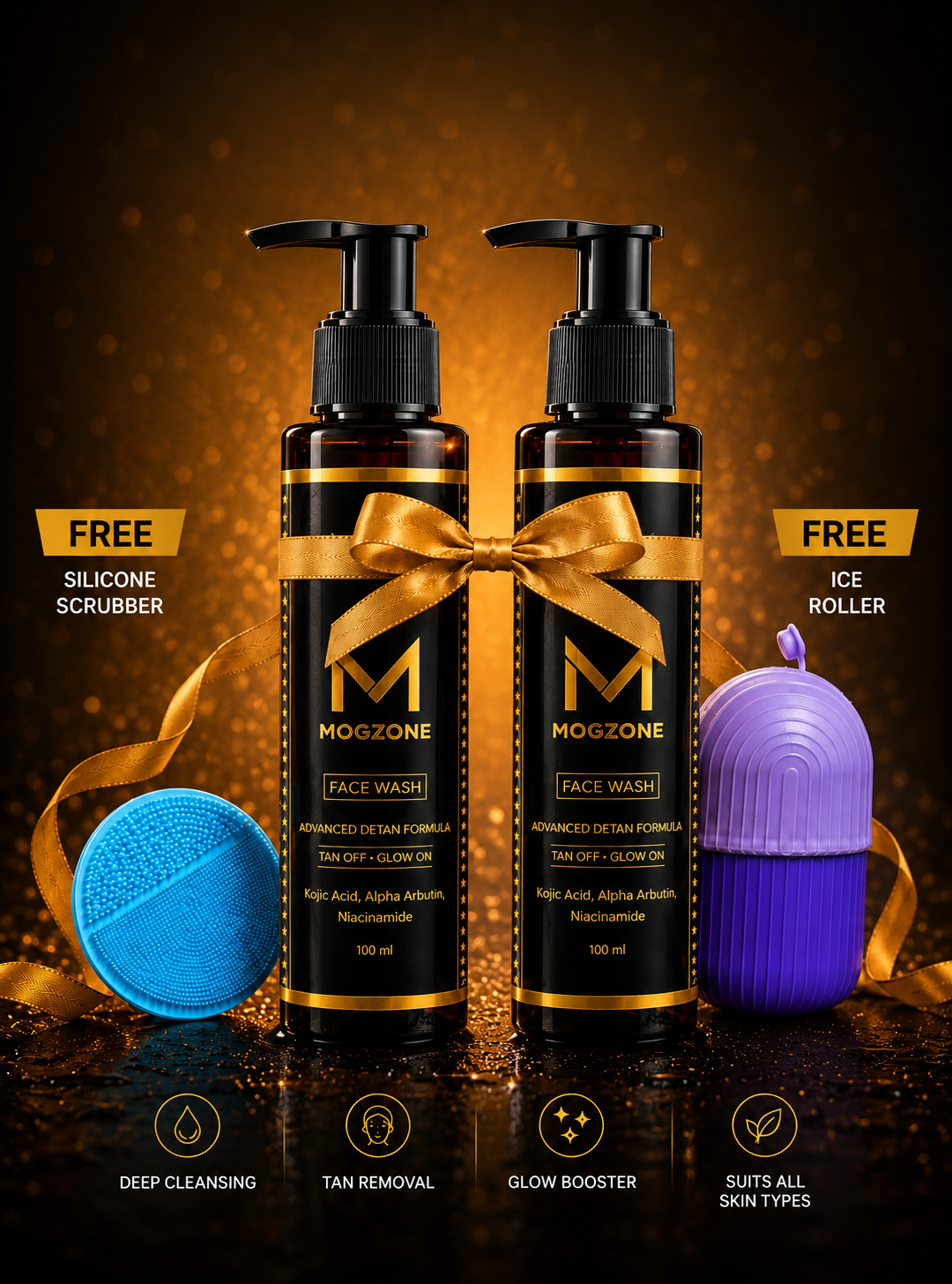 MOGZONE Advanced Detan Face Wash (Pack of 4) – Family Value Pack + Free Face Scrubber