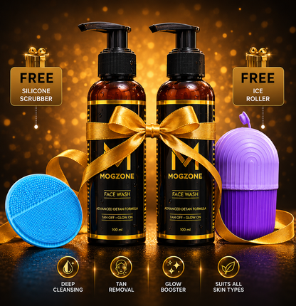 MOGZONE Advanced Detan Face Wash (Pack of 2) - With Vitamin C & Kojic Acid + Free Face Scrubber