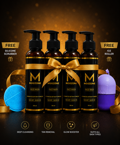 MOGZONE Advanced Detan Face Wash (Pack of 4) – Family Value Pack + Free Face Scrubber