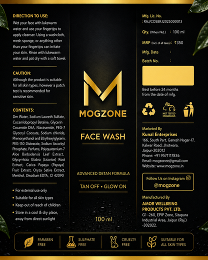 MOGZONE Advanced Detan Face Wash (Pack of 4) – Family Value Pack + Free Face Scrubber